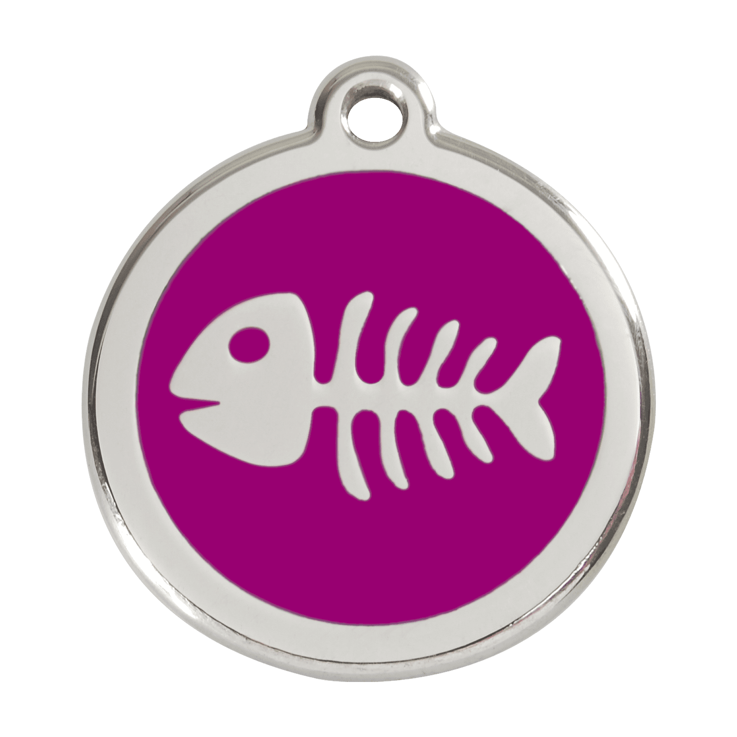 Vue avant - Médaille personnalisée pour chien - Red Dingo - Squelette de poisson violet - Talla L