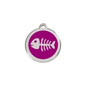 Placa para gato pequeña diseño espina de pez en esmalte violeta y acero inoxidable