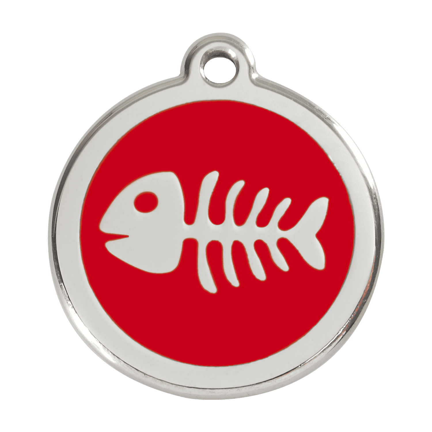 Vue avant - Médaille personnalisable Red Dingo Émail et acier inoxydable Squelette de poisson Rouge Talla L