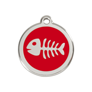 Placa para perro mediana con diseño espina de pez roja
