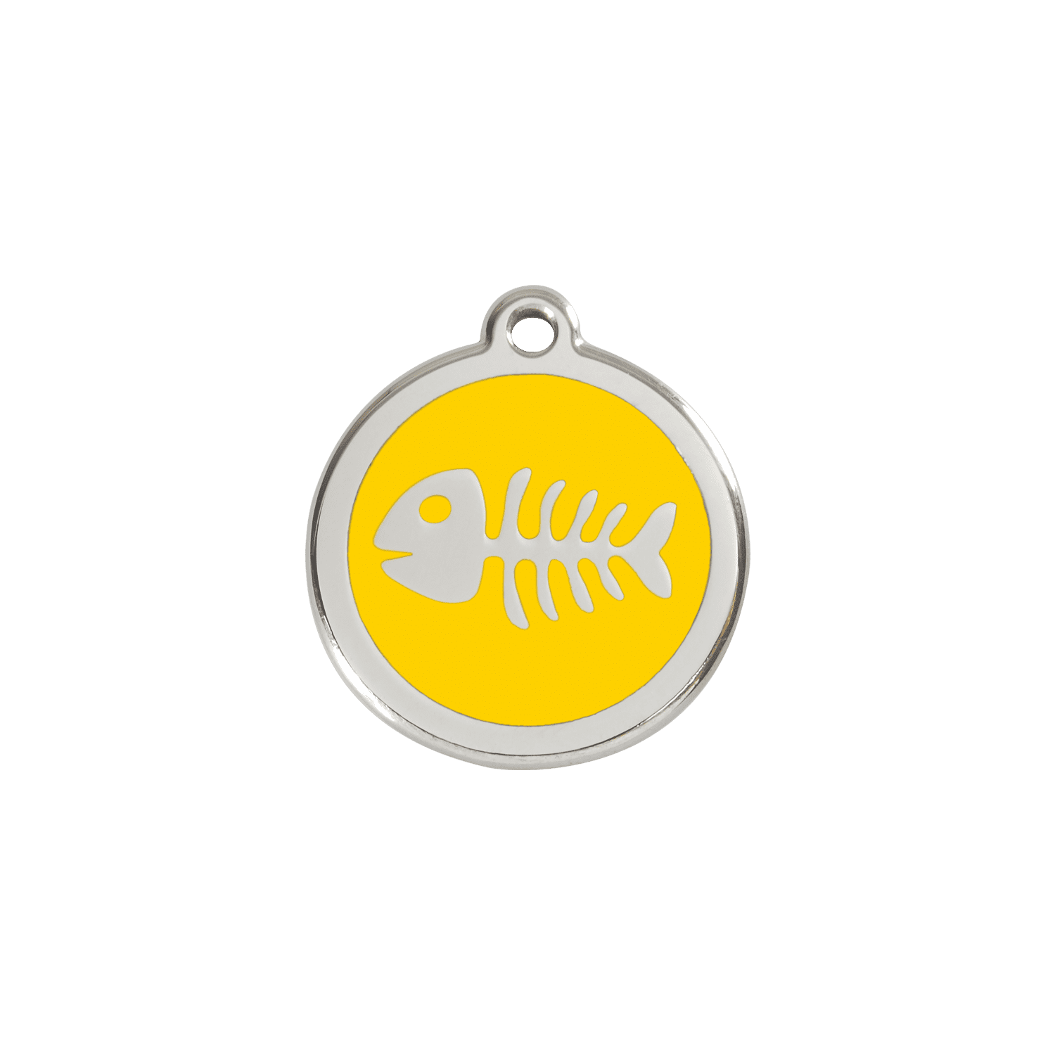 Vue avant - Médaille personnalisée pour chien/chat Red Dingo Émail/Acier Jaune Squelette Poisson - Talla S - 01-SK-YE-SM