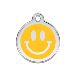 Placa para perro mediana Smiley amarillo en esmalte y acero inoxidable