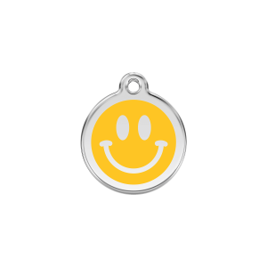 Placa para gato Smiley amarillo pequeño en esmalte y acero inoxidable