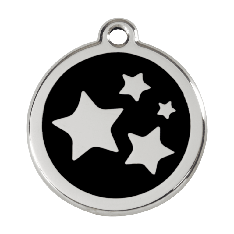 Vue avant - Médaille personnalisée pour chien Red Dingo Émail et acier inoxydable - Motif étoile - Noir - Talla L