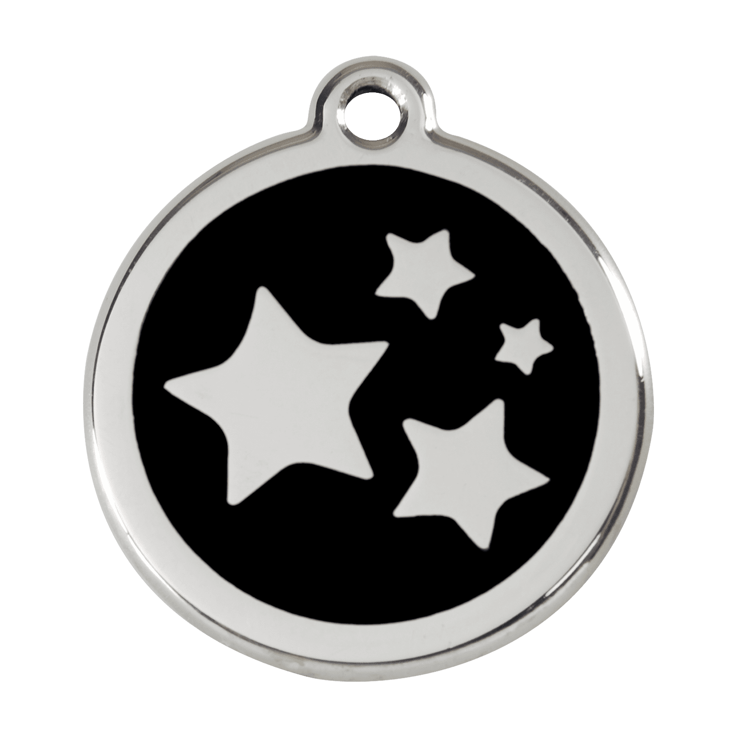Vue avant - Médaille personnalisée pour chien Red Dingo Émail et acier inoxydable - Motif étoile - Noir - Talla L