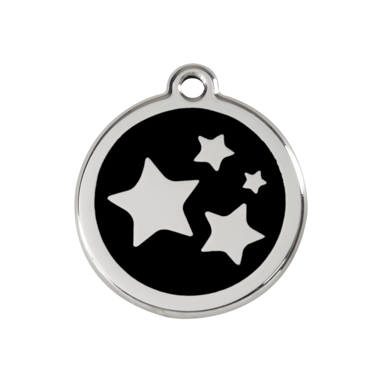 Vue avant - Médaille personnalisée pour chien Red Dingo Émail et acier inoxydable - Motif étoile - Noir - Talla M