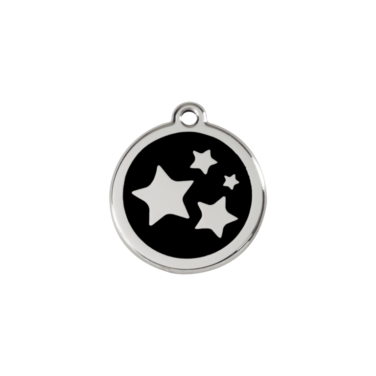 Vue avant - Médaille personnalisée pour chien/chat Red Dingo Émail et acier inoxydable - Motif étoile - Noir - Talla S