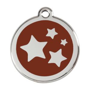 Placa para perro grande con estrella en esmalte marrón y acero inoxidable