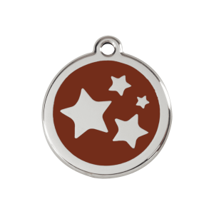 Placa para perro mediana con estrella en esmalte marrón y acero inoxidable