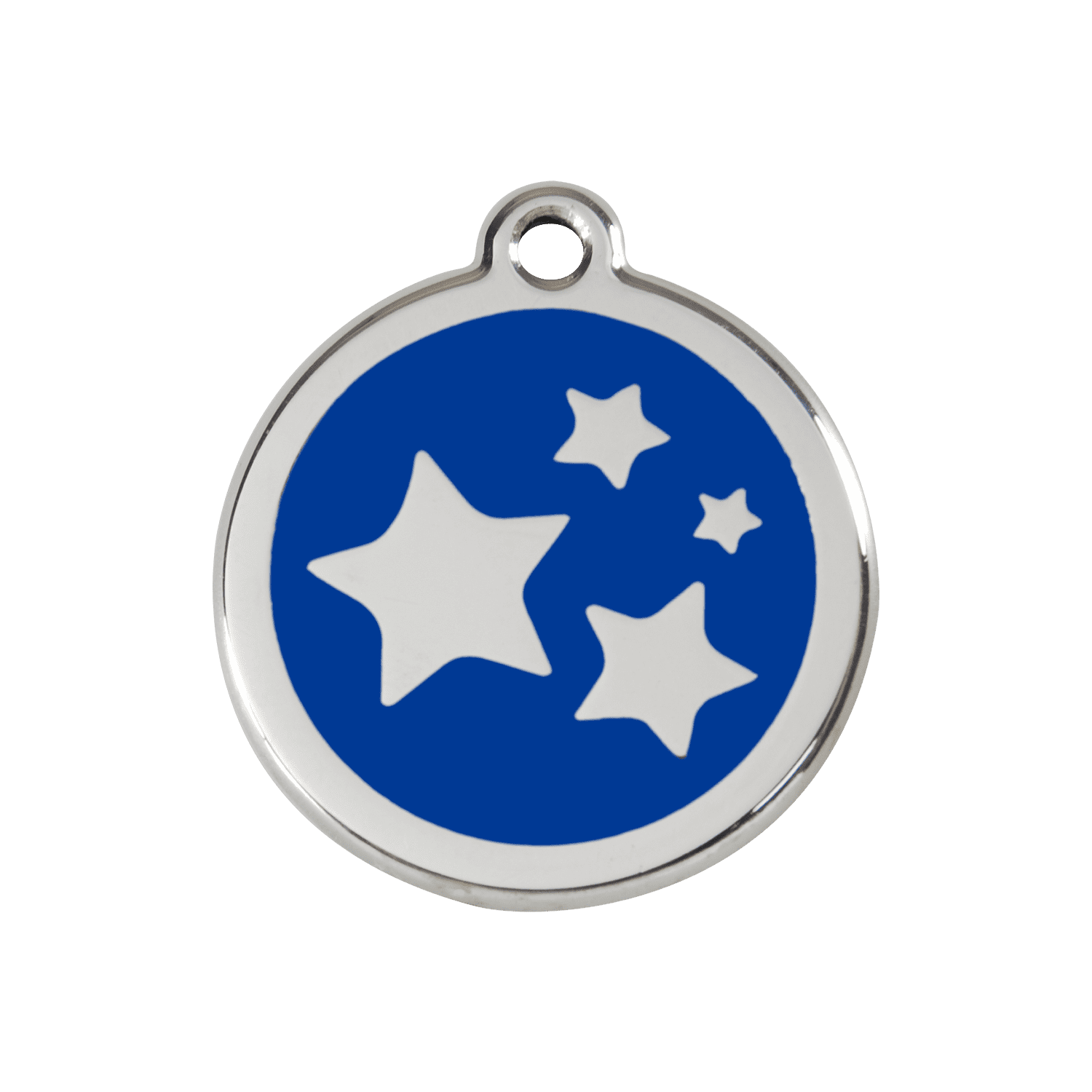 Vue avant - Médaille personnalisée pour chien/chat Red Dingo Émail et acier inoxydable - Motif étoile - Bleu foncé - Talla M