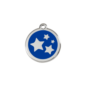 Placa para gato o perro pequeño esmalte azul oscuro y acero inoxidable con estrella - Talla S