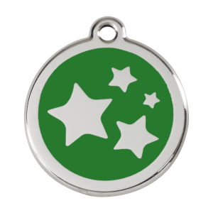 Placa para perro grande con estrella en esmalte verde y acero inoxidable