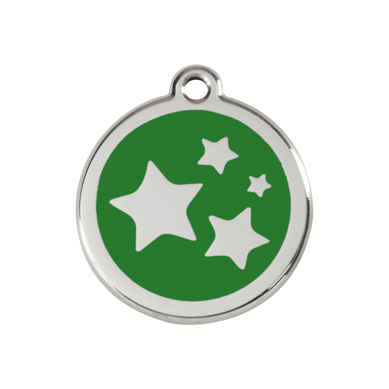 Vue avant - Médaille personnalisable pour chien ou chat - Red Dingo Émail et acier inoxydable - Motif étoile vert - Talla M
