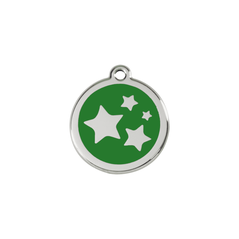 Vue avant - Médaille personnalisée pour chien/chat Red Dingo Émail et acier inoxydable - Motif étoile - Vert - Talla S