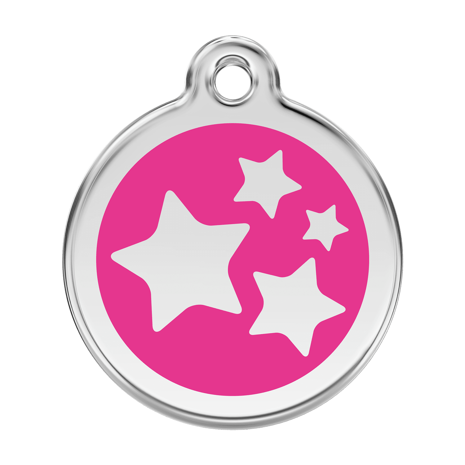 Vue avant - Médaille personnalisée pour chien Red Dingo Émail et acier inoxydable - Motif étoile - Rose vif - Talla L