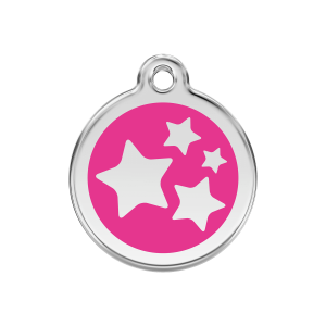 Placa para perro mediana con estrella en esmalte rosa vivo y acero inoxidable