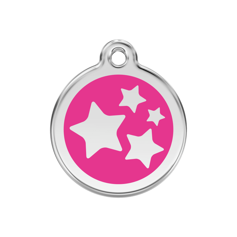 Vue avant - Médaille personnalisée Red Dingo Émail et acier inoxydable - Motif étoile - Rose vif - Talla M