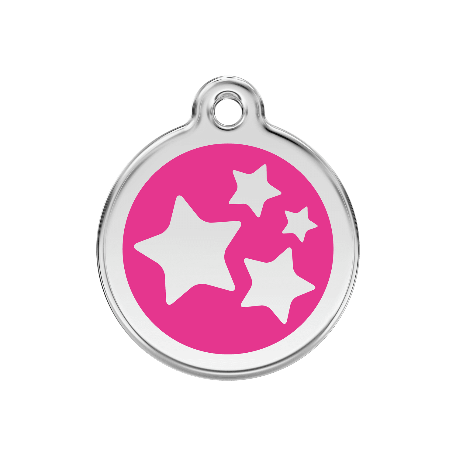 Vue avant - Médaille personnalisée Red Dingo Émail et acier inoxydable - Motif étoile - Rose vif - Talla M