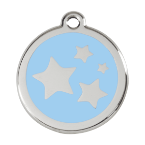 Placa para perro grande estrella azul claro en esmalte y acero inoxidable