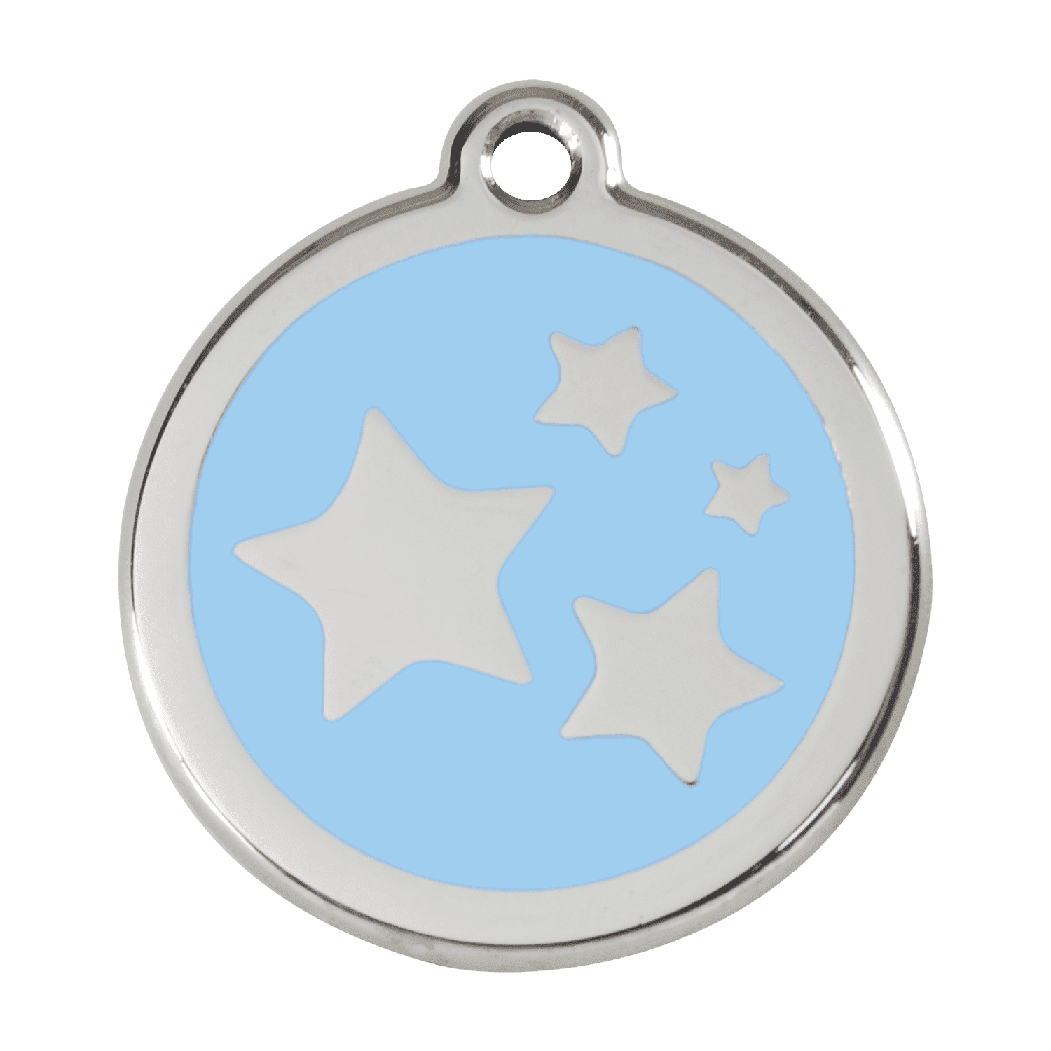 Vue avant - Médaille personnalisée pour chien Red Dingo Émail et acier inoxydable - Motif étoile - Bleu clair - Talla L