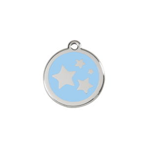 Placa para gato pequeña estrella esmalte azul claro y acero inoxidable