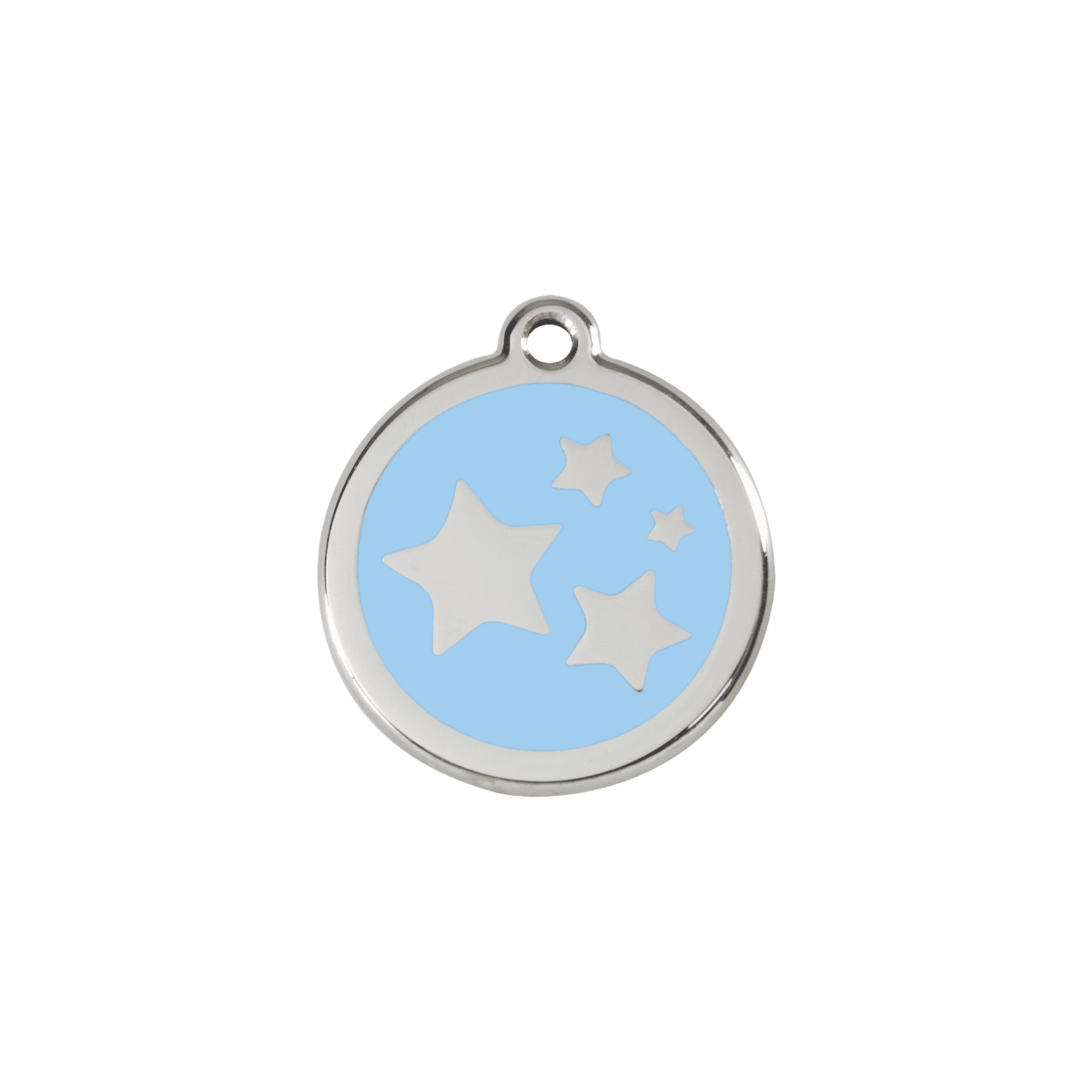 Vue avant - Médaille personnalisée pour chien/chat Red Dingo Émail et acier inoxydable - Motif étoile - Bleu clair - Talla S