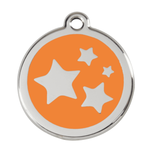 Placa para perro grande con estrella naranja en esmalte y acero inoxidable