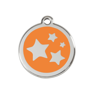 Placa para perro mediana con estrella en esmalte naranja y acero inoxidable