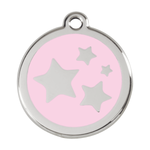 Placa para perro grande con estrella en esmalte rosa y acero inoxidable