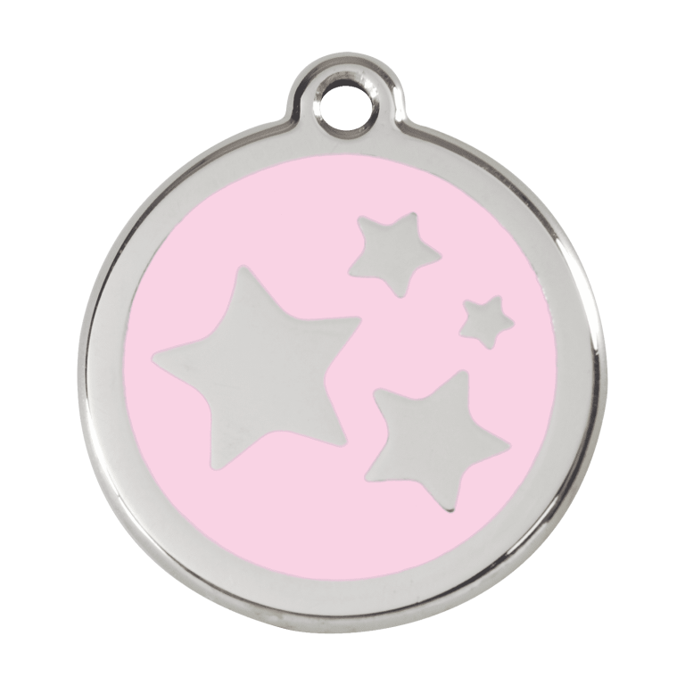 Vue avant - Médaille personnalisée pour chien - Red Dingo Émail et acier inoxydable - Motif étoile - Rose - Talla L