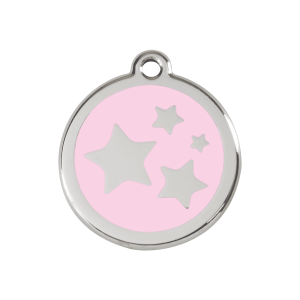Placa para perro mediana con estrella rosa en esmalte y acero inoxidable