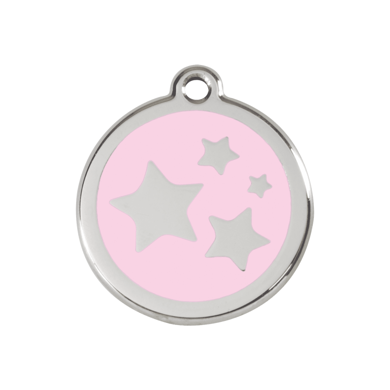 Vue avant - Médaille personnalisée pour chien Red Dingo Émail et acier inoxydable - Motif étoile - Rose - Talla M