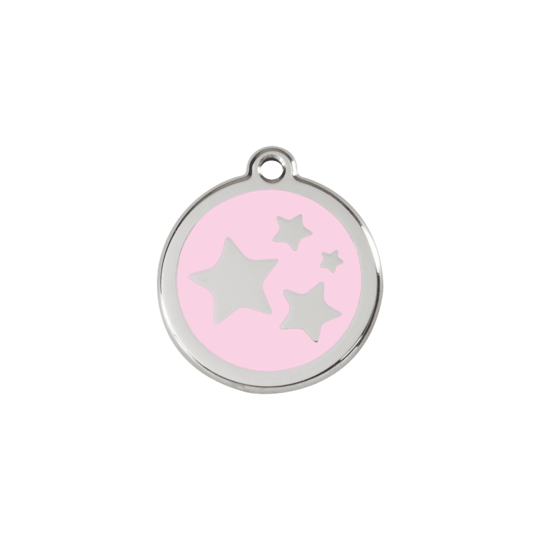 Vue avant - Médaille personnalisable pour chat en émail et acier inoxydable - Rose - Red Dingo