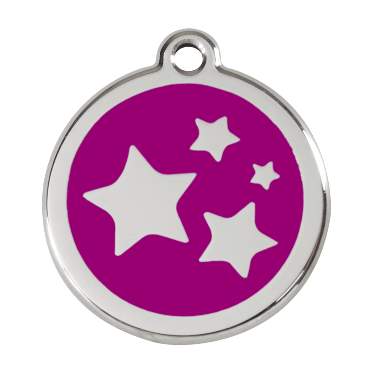 Vue avant - Médaille personnalisable émail et acier inoxydable motif étoile violet - Talla L - Red Dingo