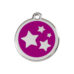 Placa para perro mediana con estrella violeta en esmalte y acero inoxidable