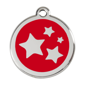 Placa para perro grande con estrella roja en esmalte y acero inoxidable
