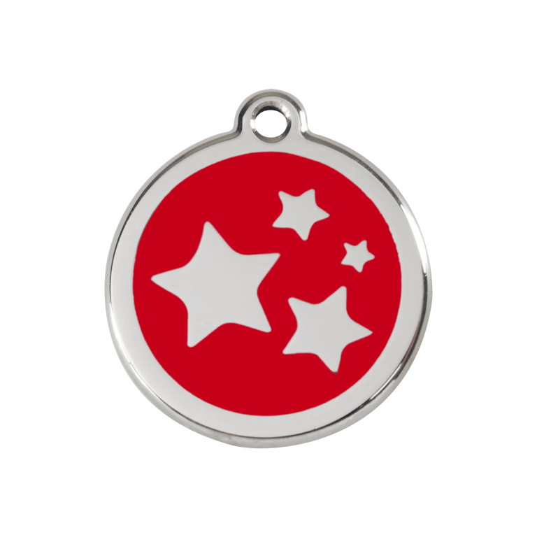 Vue avant - Médaille personnalisée pour chien Red Dingo Émail et acier inoxydable - Motif étoile rouge - Talla M