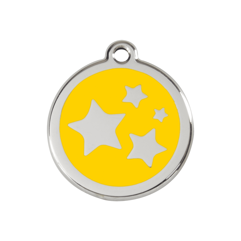 Vue avant - Médaille personnalisée pour chien/chat Red Dingo Émail/Acier Jaune 30mm - Motif Étoile - Talla M