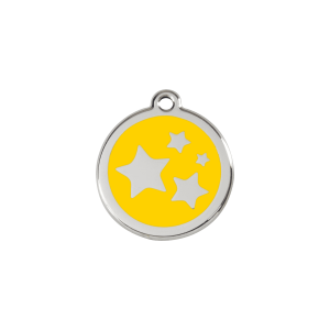 Placa para gato pequeña estrella esmalte amarillo y acero inoxidable