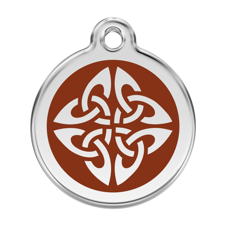 Vue avant - Médaille personnalisée pour chien Red Dingo Émail et acier inoxydable - Flèches tribales - Brun - Talla L