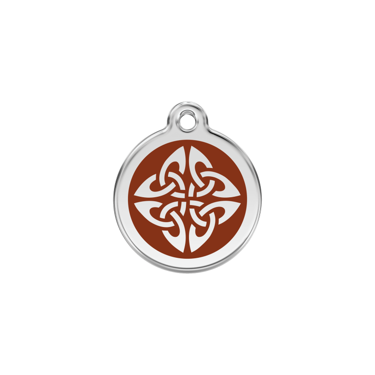 Vue avant - Médaille personnalisée pour chien/chat Red Dingo Émail et acier inoxydable - Flèches tribales - Brun - Talla S