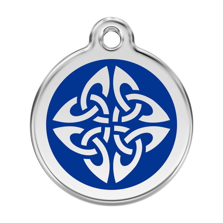 Vue avant - Médaille personnalisée pour chien Red Dingo Émail et acier inoxydable - Flèches tribales - Bleu foncé - Talla L
