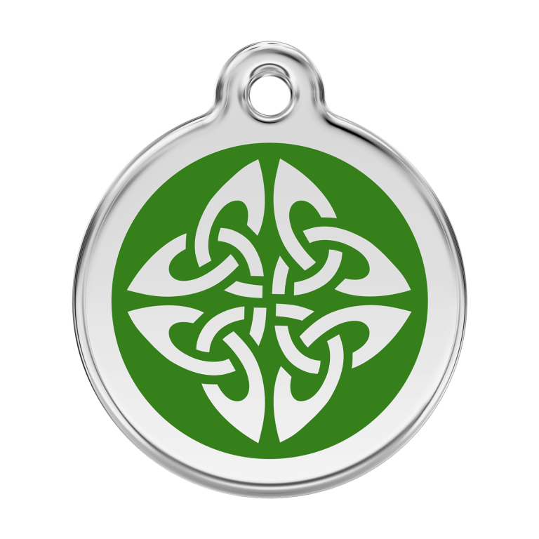Vue avant - Médaille personnalisée pour chien Red Dingo en émail et acier inoxydable - Motif flèches tribales vert - Talla L