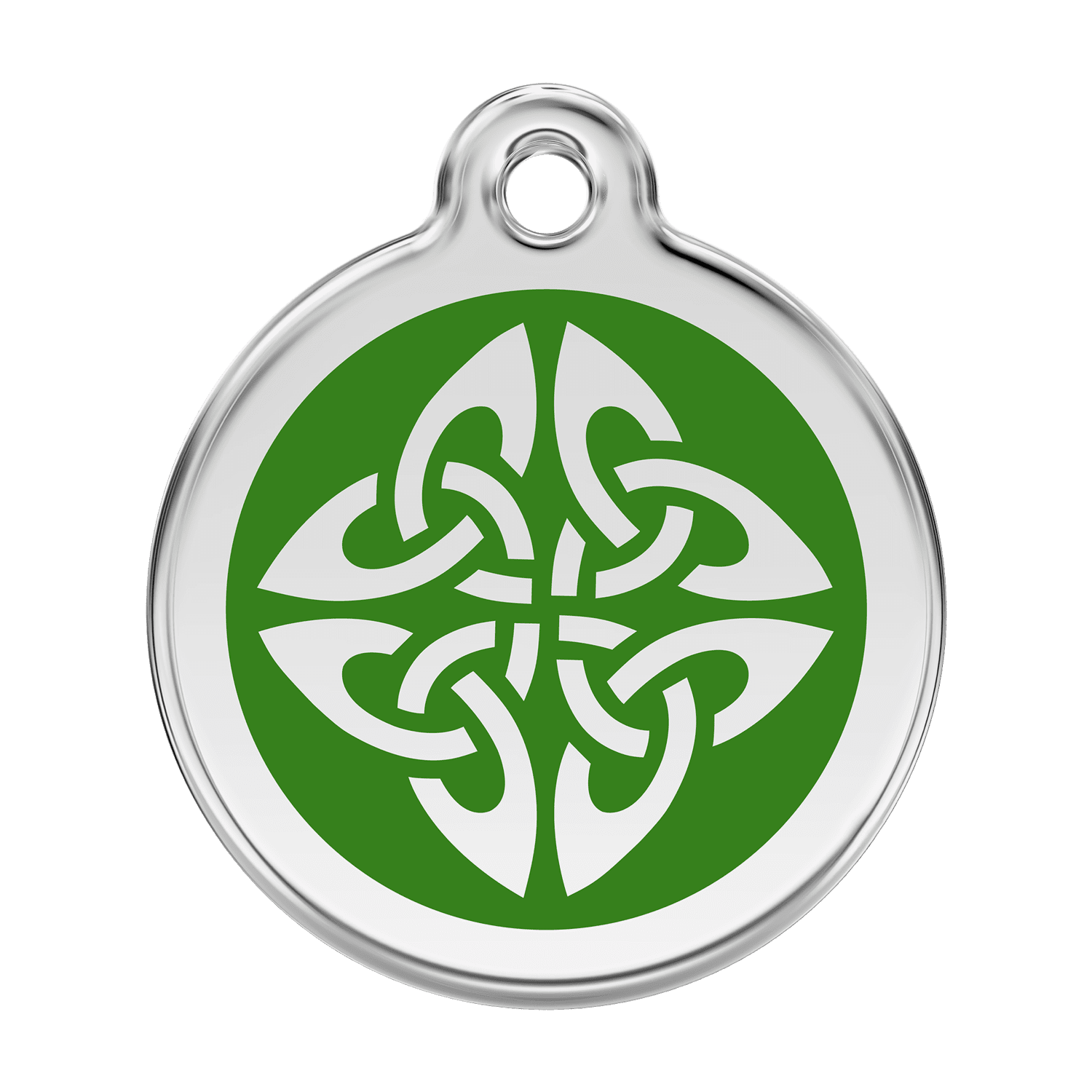 Vue avant - Médaille personnalisée pour chien Red Dingo en émail et acier inoxydable - Motif flèches tribales vert - Talla L