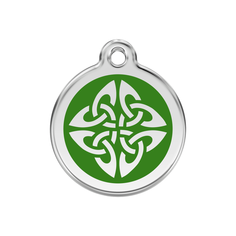 Vue avant - Médaille personnalisée pour chien Red Dingo émail et acier inoxydable vert - Flèches tribales - Talla M