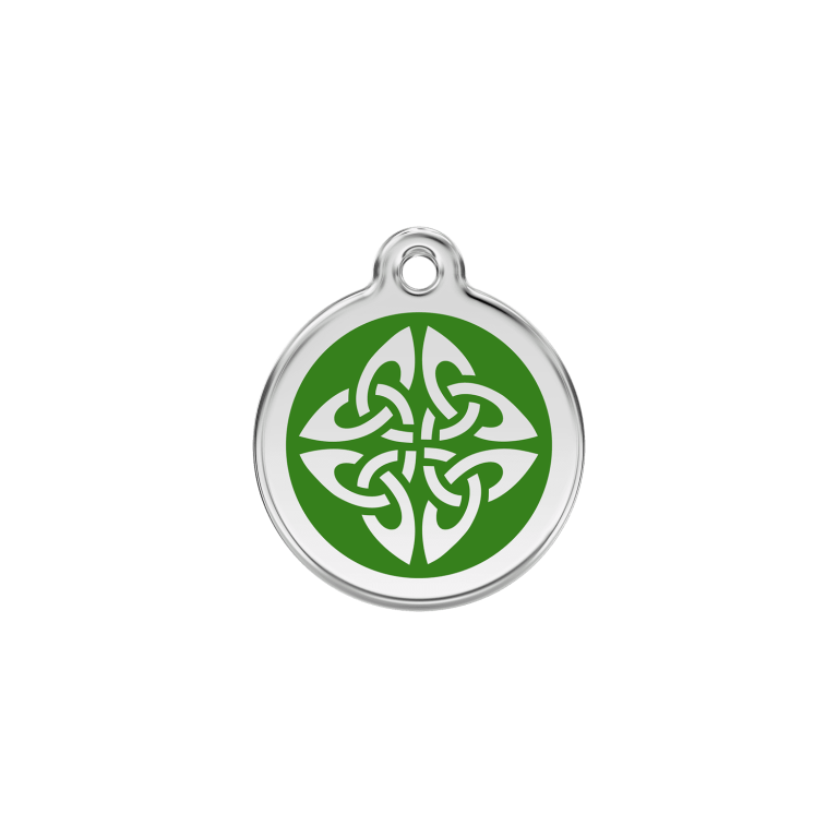 Vue avant - Médaille personnalisée pour chien/chat Red Dingo Émail et acier inoxydable - Flèches tribales vertes - Talla S
