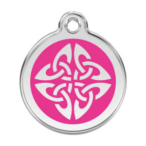 Placa para perro grande con diseño flechas tribales en esmalte rosa fuerte