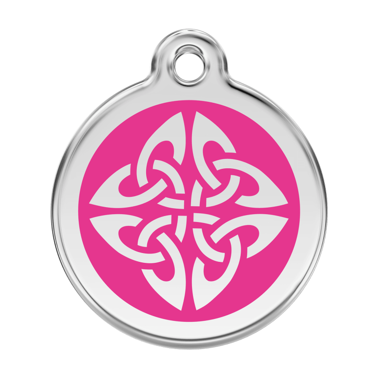 Vue avant - Médaille personnalisée pour chien Red Dingo Émail et acier inoxydable - Flèches tribales - Rose vif - Talla L