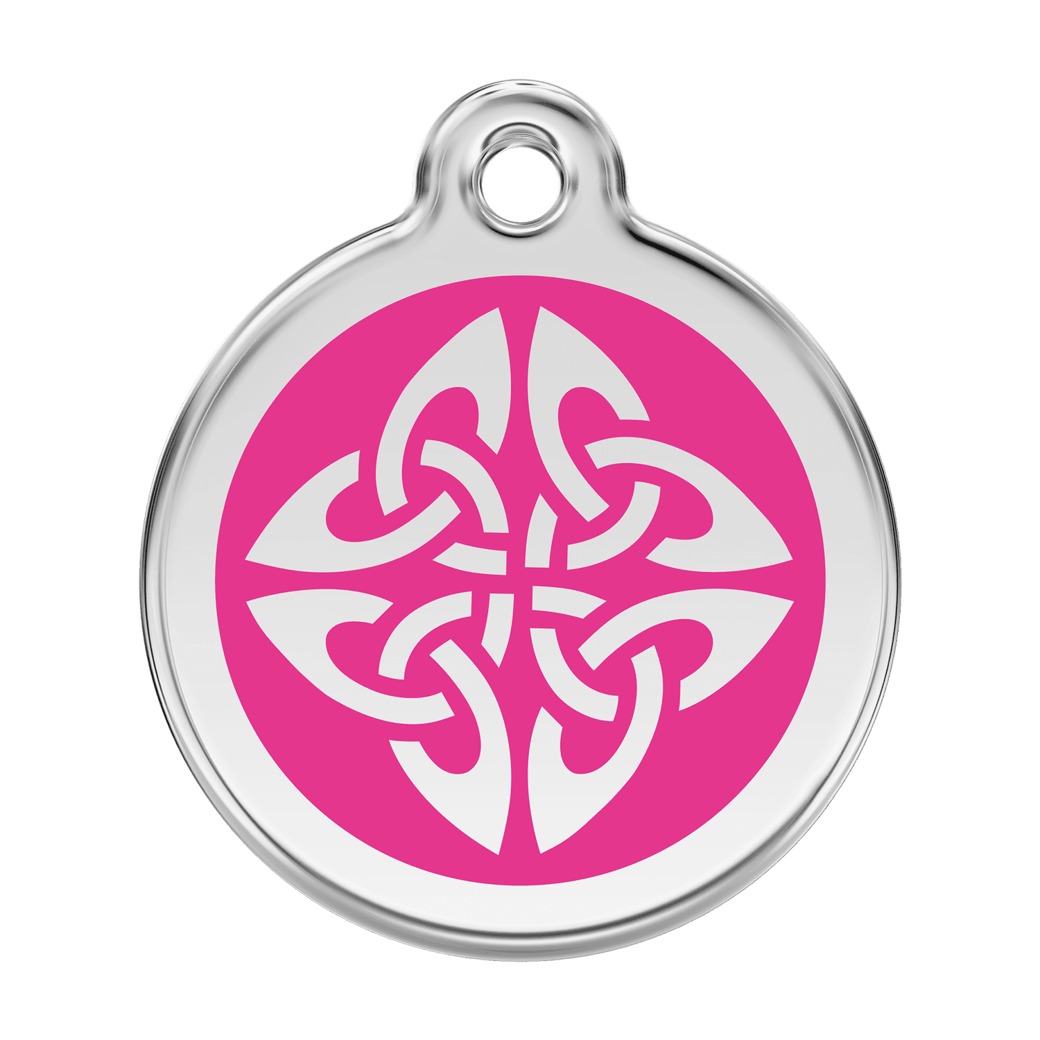 Vue avant - Médaille personnalisée pour chien Red Dingo Émail et acier inoxydable - Flèches tribales - Rose vif - Talla L