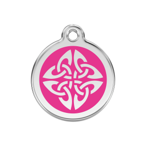 Placa para perro mediana con diseño flechas tribales en esmalte rosa intenso